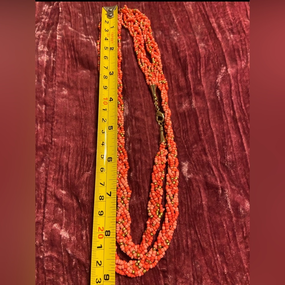 🏝️ Braided Coral Seed Bead 36” Necklace #9263 - Picture 5 of 6